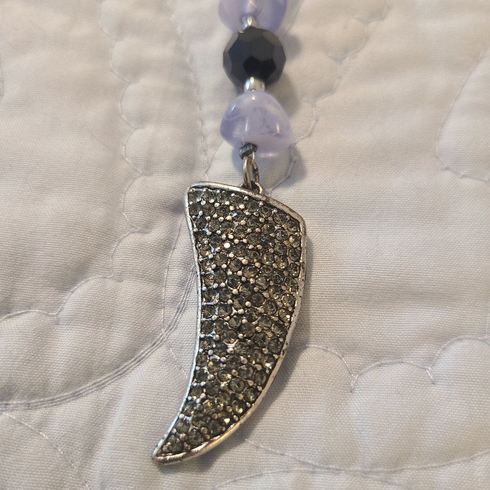 Chico's Silver Pave Crescent Pendant Necklace with Lavender Beads
